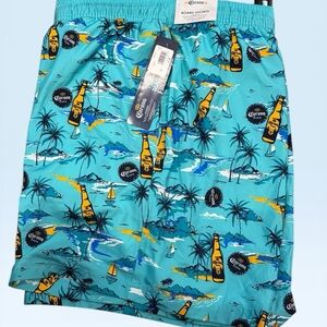 Corona Men's Swim Board Shorts in Teal with Yellow and Black Print